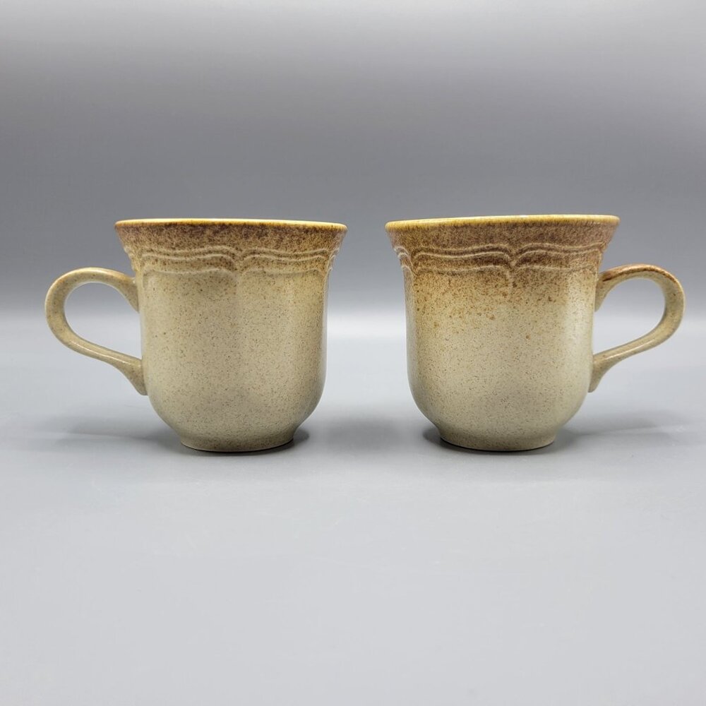 Vintage Mikasa Whole Wheat Stoneware Coffee Mugs Set Of 2 E 8000 Made In Japan